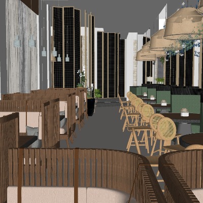  东南亚主题餐厅su模型下载 