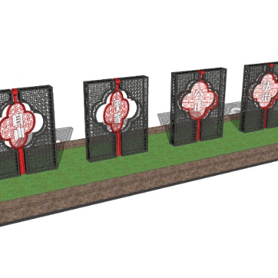  中式党建小品su模型下载 