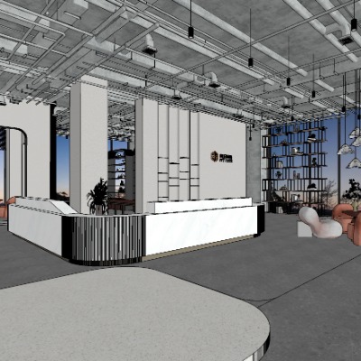  现代公司大堂前台su模型下载 