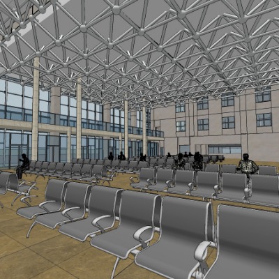  现代客运站候车厅su模型下载 