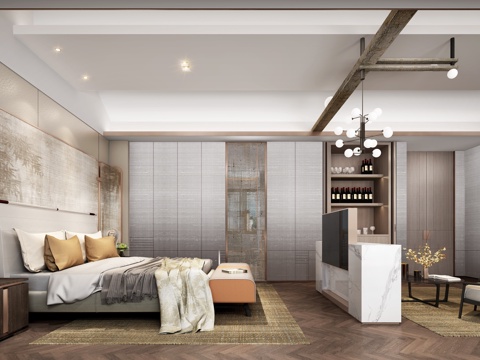  新中式别墅 样板间 最新全套施工图 效果图合集cad施工图 