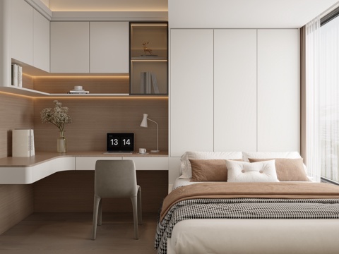  现代简约榻榻米卧室3d模型 