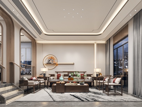  新中式别墅 样板间 最新全套施工图 效果图合集cad施工图 