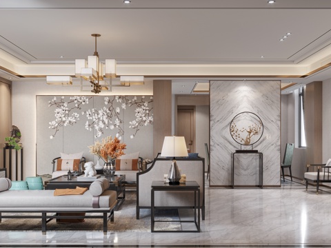 新中式大平层 样板间 最新全套施工图 效果图合集cad施工图