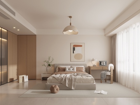  极简卧室 书桌 装饰画3d模型 