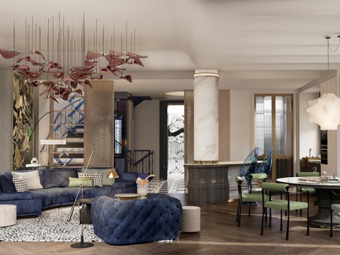  轻奢别墅 样板间 最新全套施工图 效果图合集cad施工图 