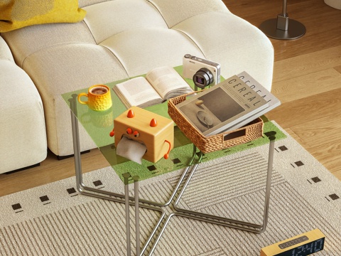  茶几 小茶几 金属边几 摆件 书籍3d模型 