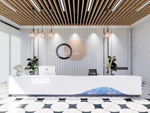  0055现代简约办公室前台接待台su模型 