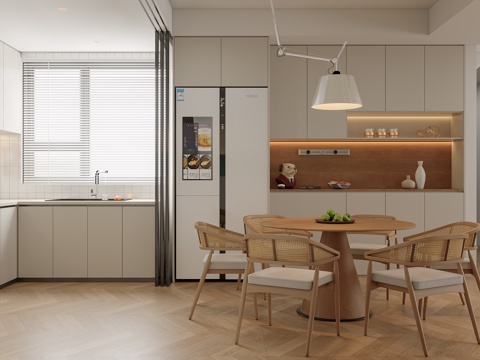  现代极简餐厅厨房3d模型 