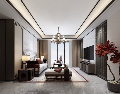 新中式大平层 样板间 最新全套施工图 效果图合集cad施工图