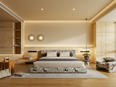  卧室 主卧 双人床 休闲椅 壁灯 摆件3d模型3d模型 