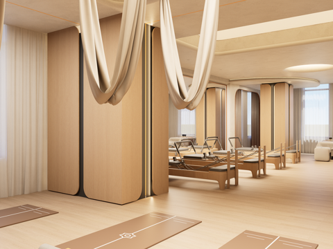 原木风格瑜伽房su模型