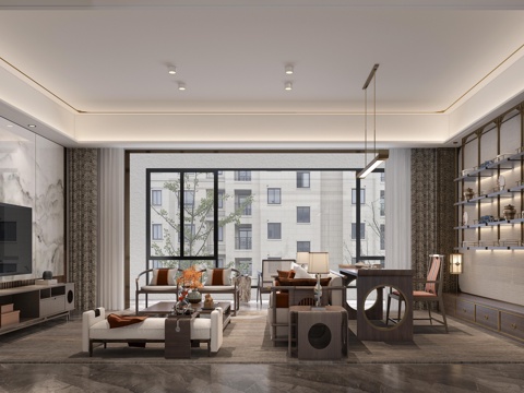 新中式大平层 样板间 最新全套施工图 效果图合集cad施工图