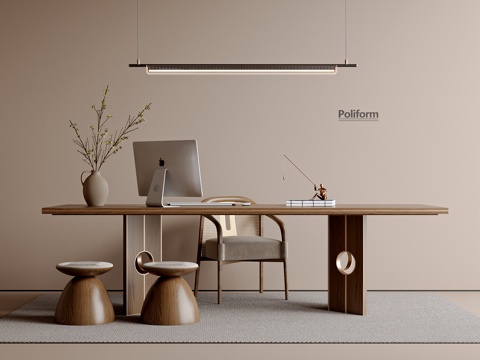  新中式中式书桌椅 宋式风书桌椅组合 电脑书椅 吊灯 凳子3d模型 