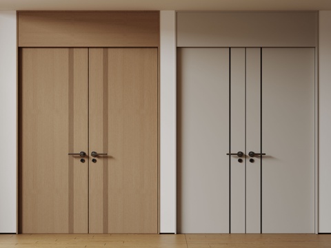 现代极简双开门 中古平开门 入户门 防盗门 通顶对开门 别墅su模型