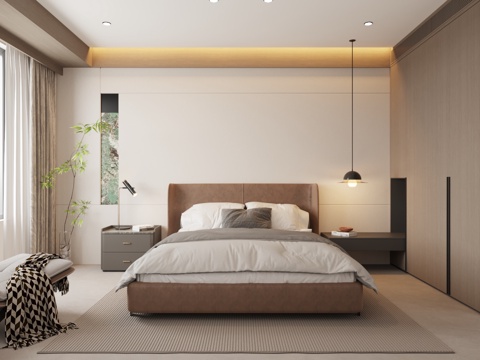  现代卧室 无主灯 简约卧室3d模型 