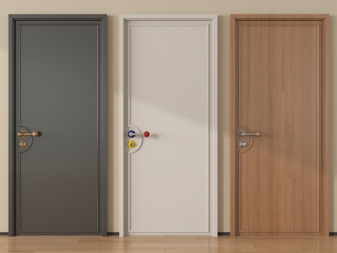 中古风实木门 单开门 卧室门su模型