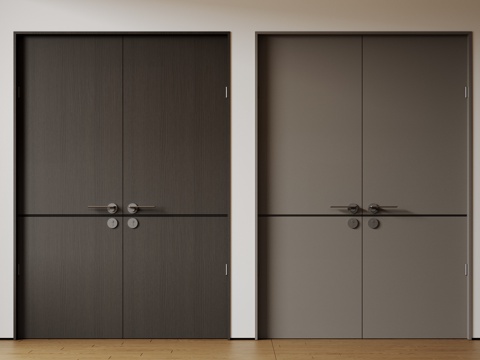  现代极简双开门 中古平开门 入户门 防盗门 通顶对开门 别墅su模型 