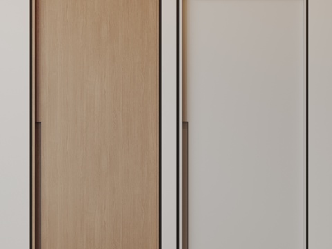 现代极简单开门 中古房间门 卧室门 平板门 实木门 平开门su模型