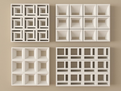 现代镂空水泥砖 水泥砖隔断 预制砖墙砖su模型