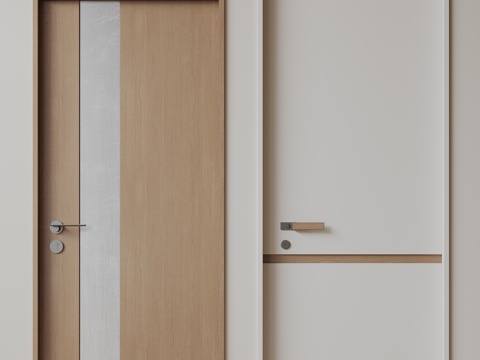  现代极简双开门 中古平开门 入户门 防盗门 通顶对开门 别墅su模型 