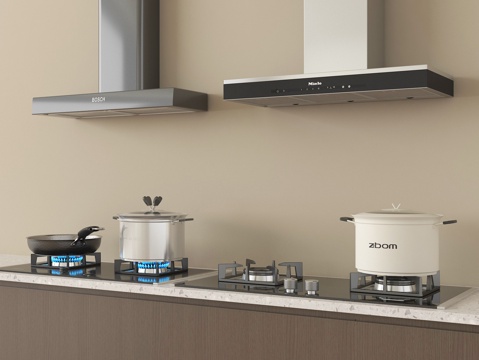 现代油烟机 燃气灶 灶具 炉具su模型