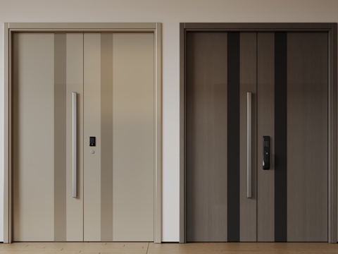  现代极简双开门 中古平开门 入户门 防盗门 通顶对开门 别墅su模型 