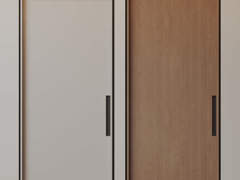 现代极简单开门 中古房间门 卧室门 平板门 实木门 平开门su模型