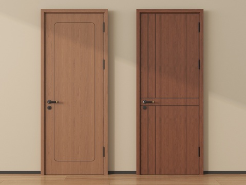  中古实木门 单开门 卧室门3d模型 