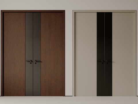  现代极简双开门 中古平开门 入户门 防盗门 通顶对开门 别墅su模型 