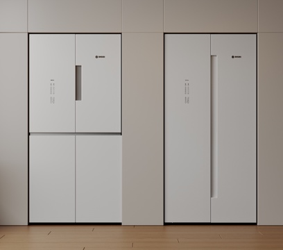  现代极简冰箱 双开门冰箱 简约冰箱柜 中古冰箱 意式冰箱 厨3d模型 