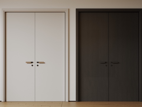  现代极简双开门 中古平开门 入户门 防盗门 通顶对开门 别墅3d模型 