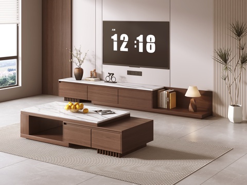  中古风电视柜 茶几电视柜su模型 