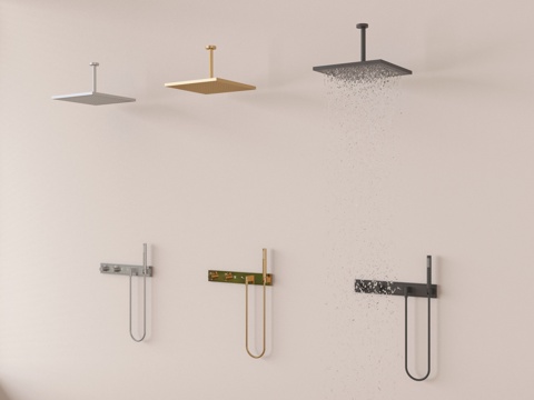  现代淋浴花洒 墙出su模型 