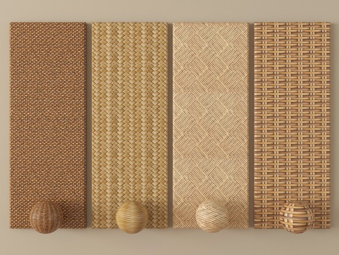 中式藤编屏风隔断 藤编制品su模型