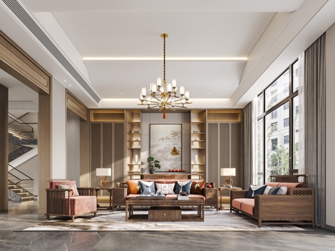  轻奢新中式别墅 样板间 最新全套施工图 效果图合集cad施工图 