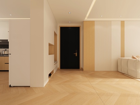  奶油原木风-客餐厅厨房卧室3d模型 