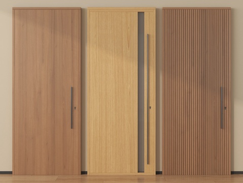 现代实木门 单开门 卧室门su模型