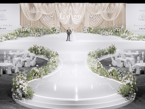 简约大气 香槟色造型布幔婚礼花艺美陈su模型