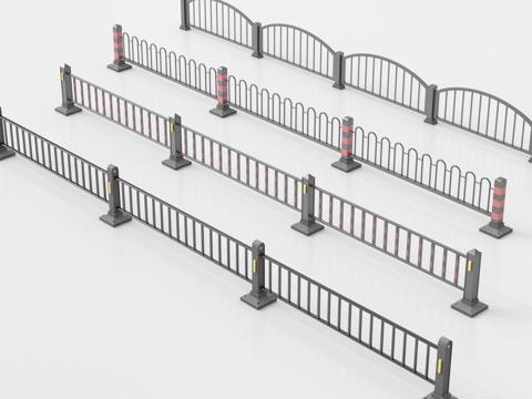 现代道路隔离带 防护栏 铁艺 交通护栏 路障围栏su模型