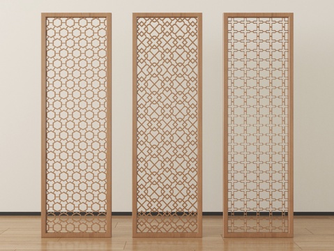 新中式屏风隔断 花格屏风隔断su模型