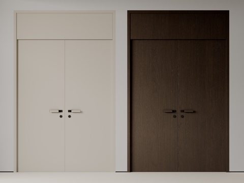  现代极简双开门 中古平开门 入户门 防盗门 通顶对开门 别墅su模型 