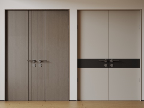  现代极简双开门 中古平开门 入户门 防盗门 通顶对开门 别墅su模型 