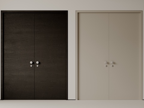  现代极简双开门 中古平开门 入户门 防盗门 通顶对开门 别墅su模型 