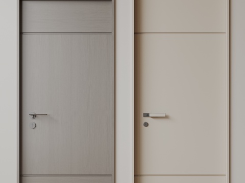 现代极简单开门 中古房间门 卧室门 平板门 实木门 平开门su模型