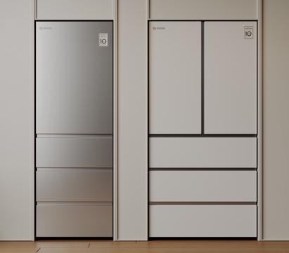  现代极简冰箱 双开门冰箱 简约冰箱柜 中古冰箱 意式冰箱 厨3d模型 