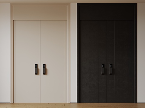 现代极简双开门 中古平开门 入户门 防盗门 通顶对开门 别墅su模型