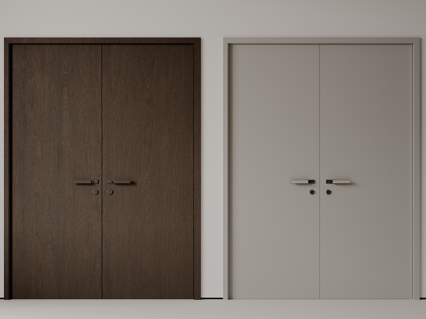  现代极简双开门 中古平开门 入户门 防盗门 通顶对开门 别墅su模型 