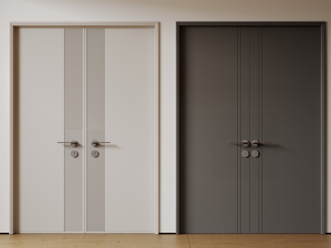 现代极简双开门 中古平开门 入户门 防盗门 通顶对开门 别墅su模型