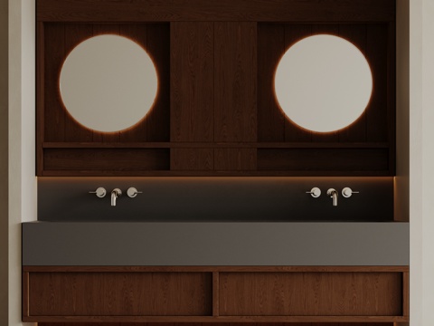  现代极简洗手台 中古浴室柜 台盆柜 装饰品摆件 镜子 卫生间3d模型 